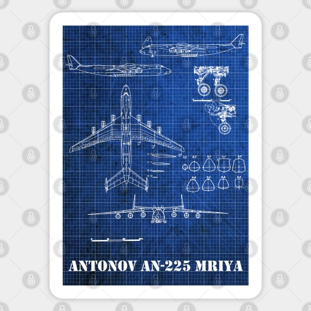 Vintage Blueprint of Antonov AN 225 Mriya Aircraft Sticker by Geoji 